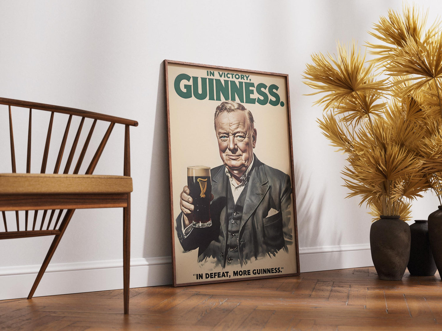 Winston Churchill Guinness Poster Print - Political Satire Art, UK Prime Minister Pub Decor, Beer Lover Wall Art, Quirky Humour Gift