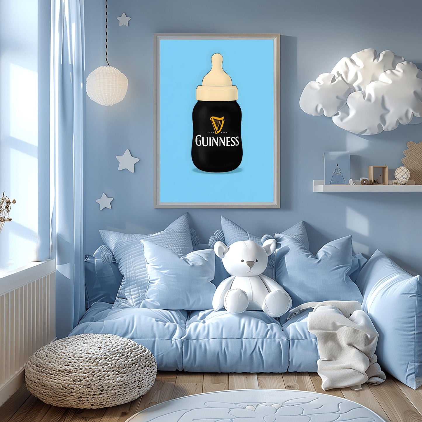 Guinness Baby Bottle Art Print | Funny Retro Bar Decor | Irish Pub Man Cave Art | Unique Gift | Unique Baby Room Poster