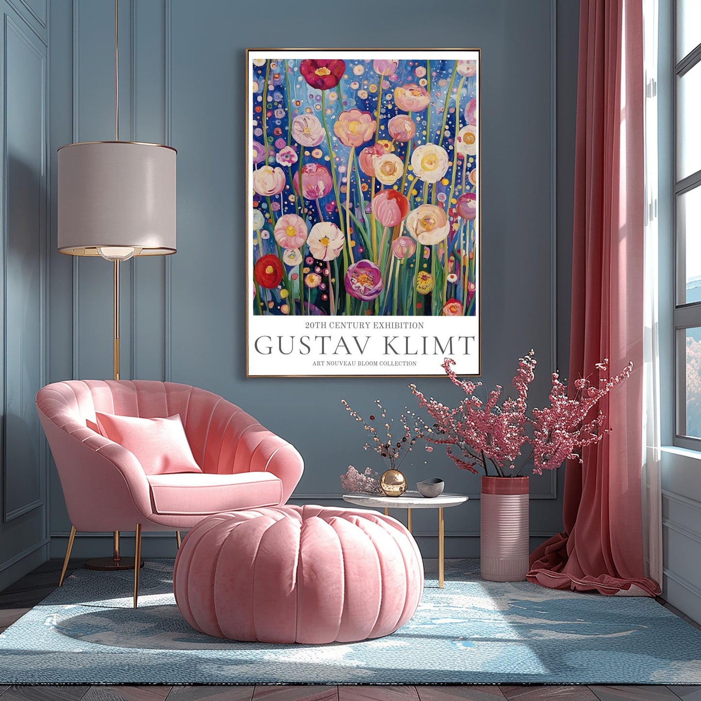 Gustav Klimt Floral Print - Klimt Museum & Exhibition Poster, Flower Garden Art, Classic Gustav Klimt Painting Wall Decor.