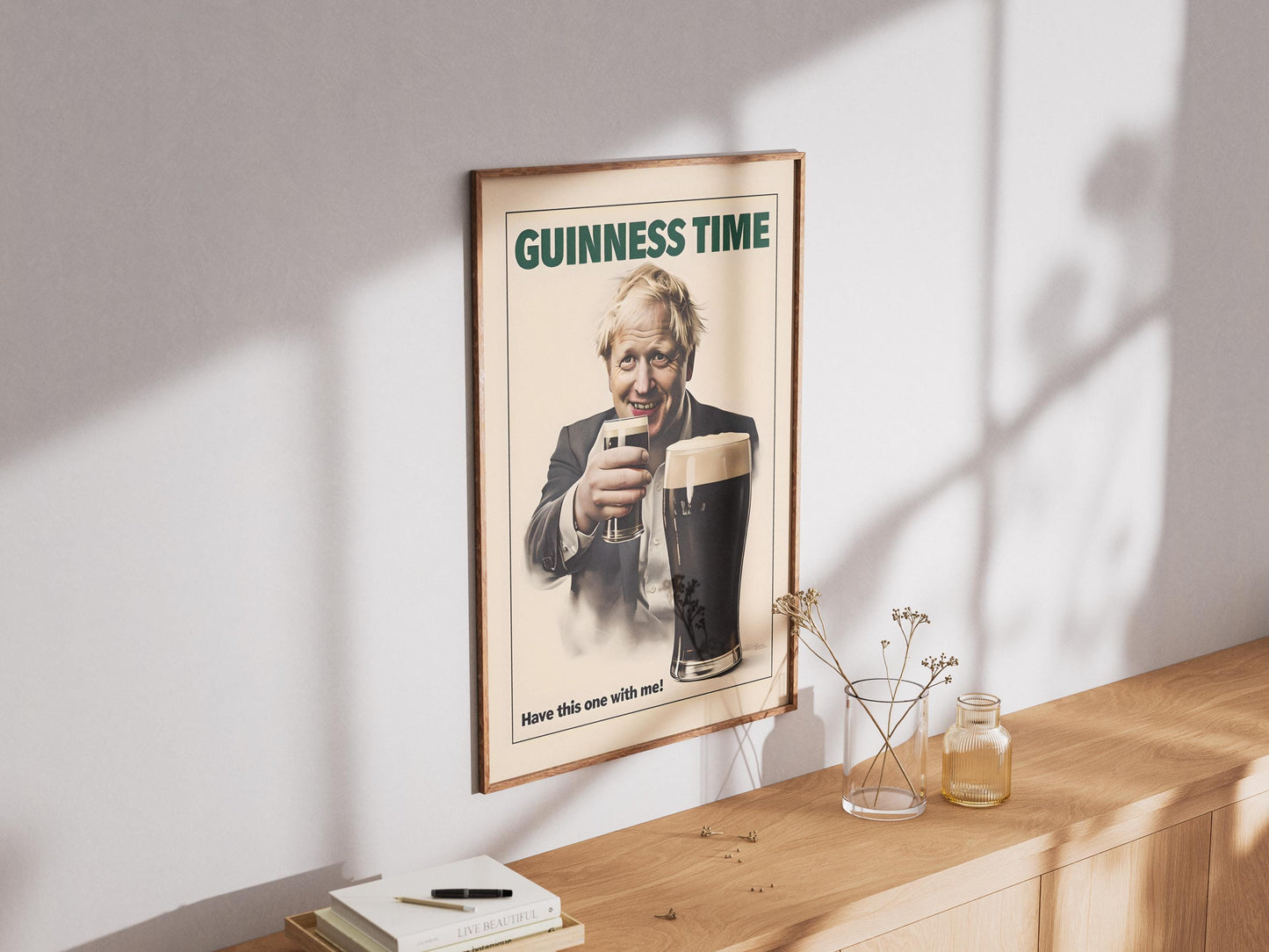 Boris Johnson Guinness Poster Print - Political Satire Wall Art - UK Prime Minister Pub Decor - Beer Lover Gift - Quirky Humour Print