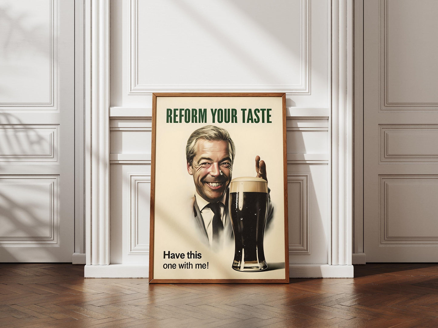 Nigel Farage Guinness Poster Print - Political Satire Art UK Prime Minister Wall Decor - Pub & Beer Lover Humour Quirky Gift