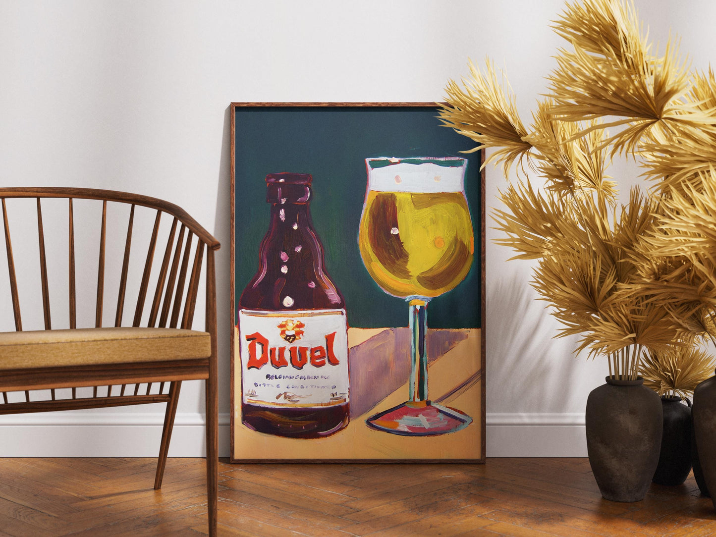 Duvel Art Print - Modern Belgian Beer Poster & Craft Beer Wall Art, Pop Art Duvel Bottle and Glass, Unique Bar Cart Decor Gift