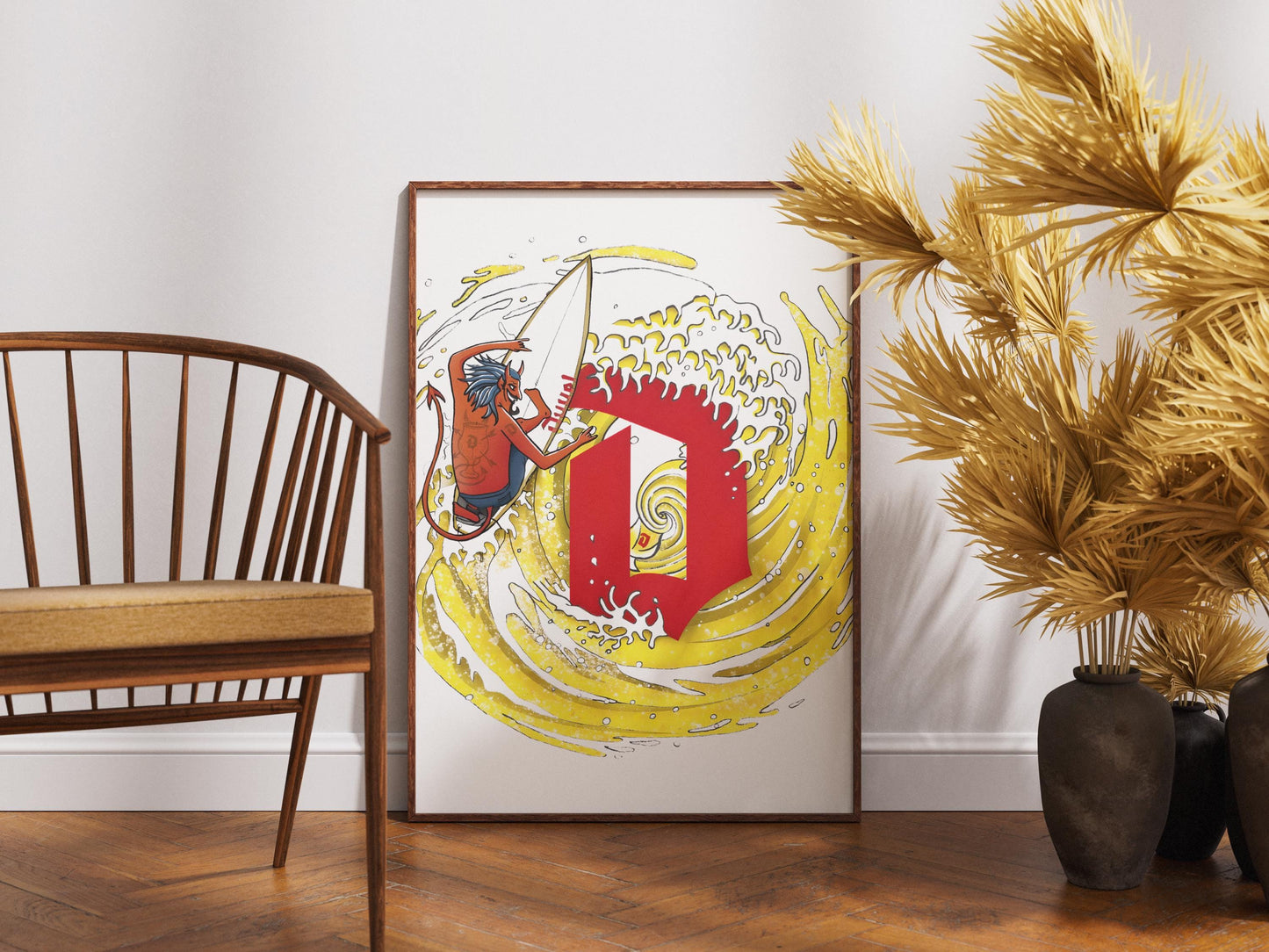 Surf Demon Duvel Inspired Art Print - Wave and Devil Poster, Beer Lover Gift, Coastal Wall Art, Home Bar & Man Cave Decor