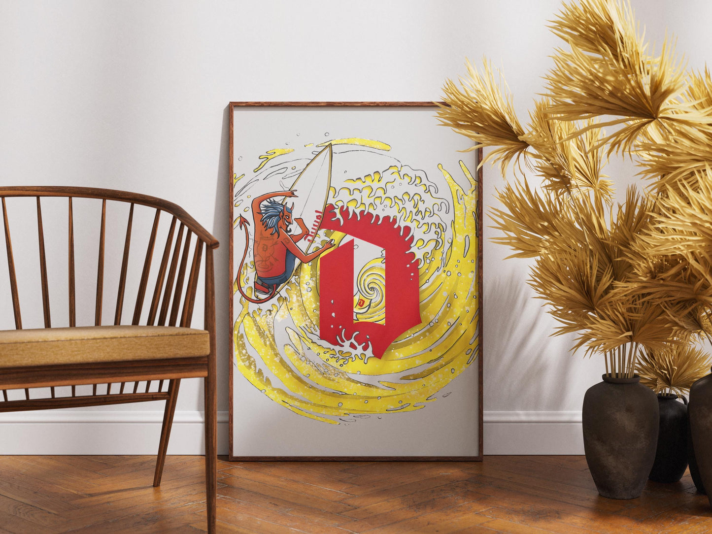 Surf Demon Duvel Inspired Art Print - Wave and Devil Poster, Beer Lover Gift, Coastal Wall Art, Home Bar & Man Cave Decor