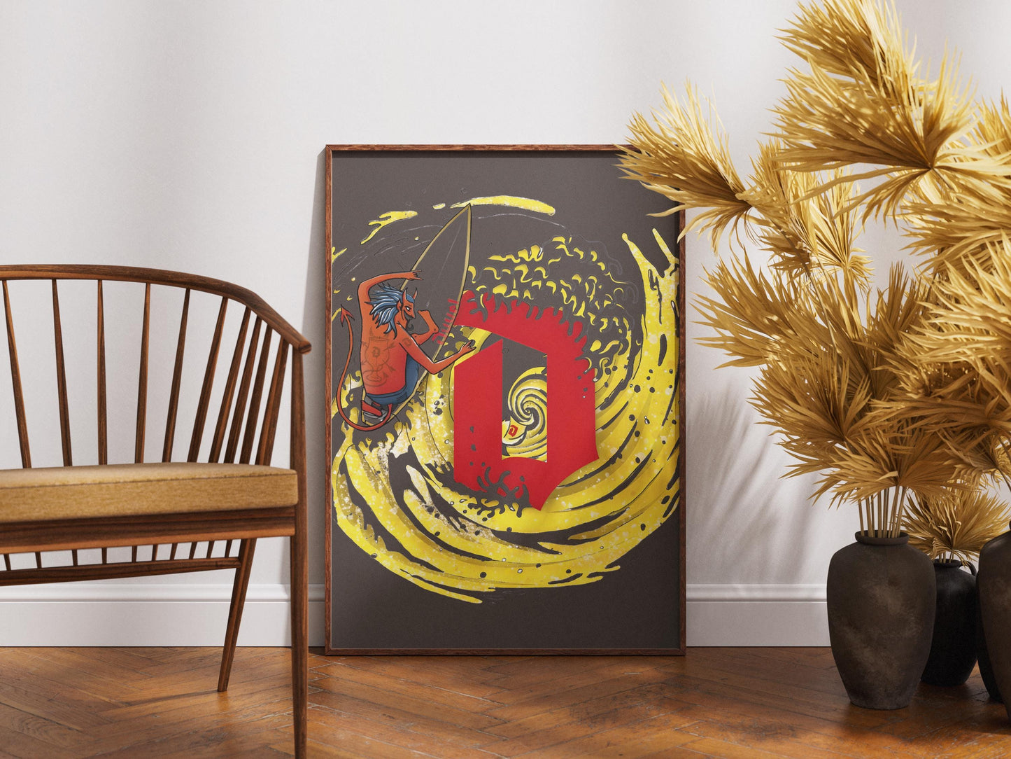 Surf Demon Duvel Inspired Art Print - Wave and Devil Poster, Beer Lover Gift, Coastal Wall Art, Home Bar & Man Cave Decor