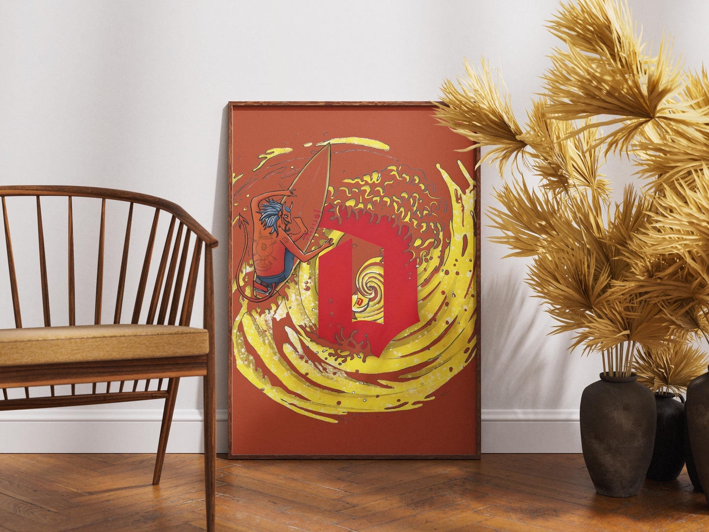 Surf Demon Duvel Inspired Art Print - Wave and Devil Poster, Beer Lover Gift, Coastal Wall Art, Home Bar & Man Cave Decor