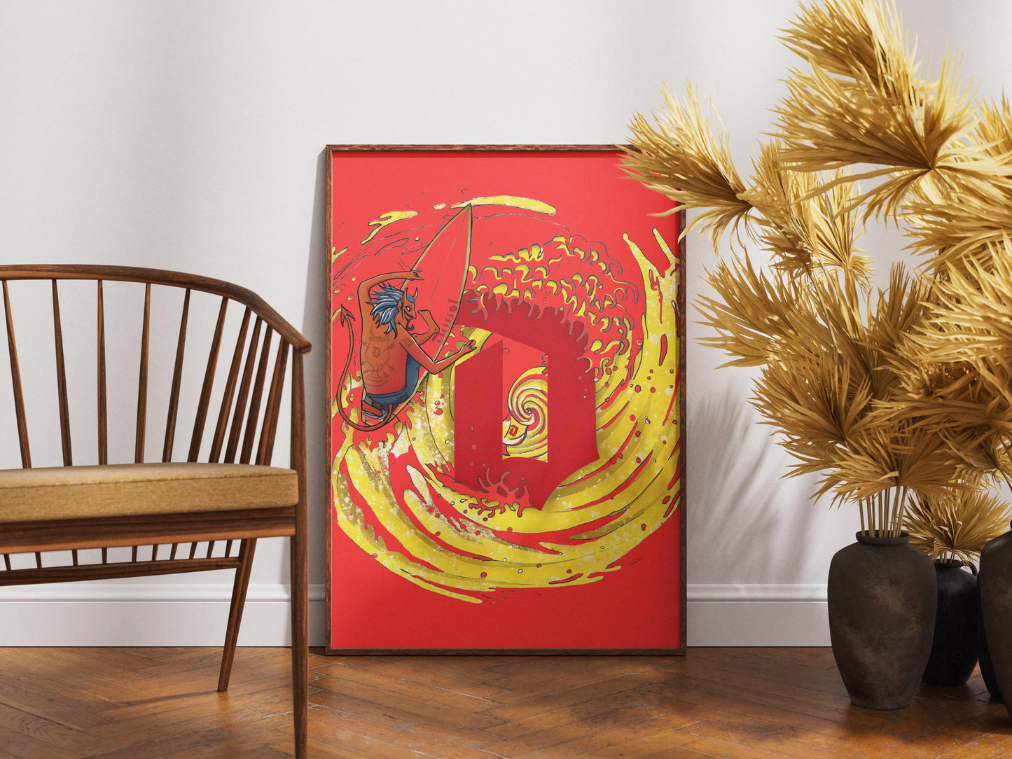Surf Demon Duvel Inspired Art Print - Wave and Devil Poster, Beer Lover Gift, Coastal Wall Art, Home Bar & Man Cave Decor