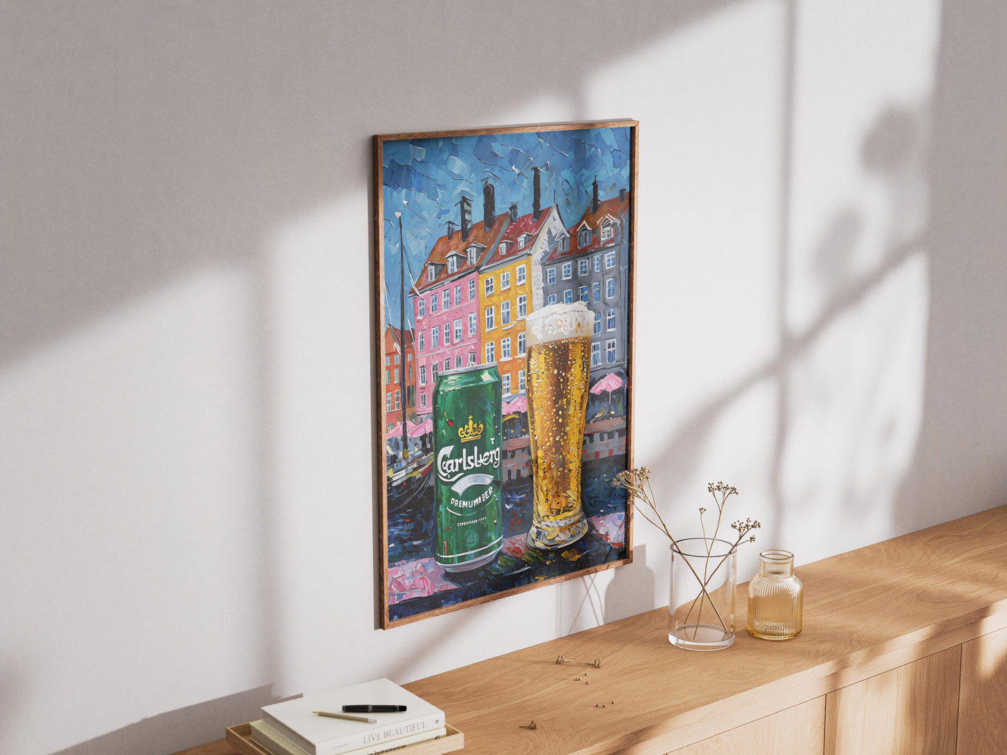 Carlsberg Beer Lover Gift Poster, Copenhagen Wall Art, Denmark Bar Decor, Unique Beer Painting for Man Cave or Dining Room