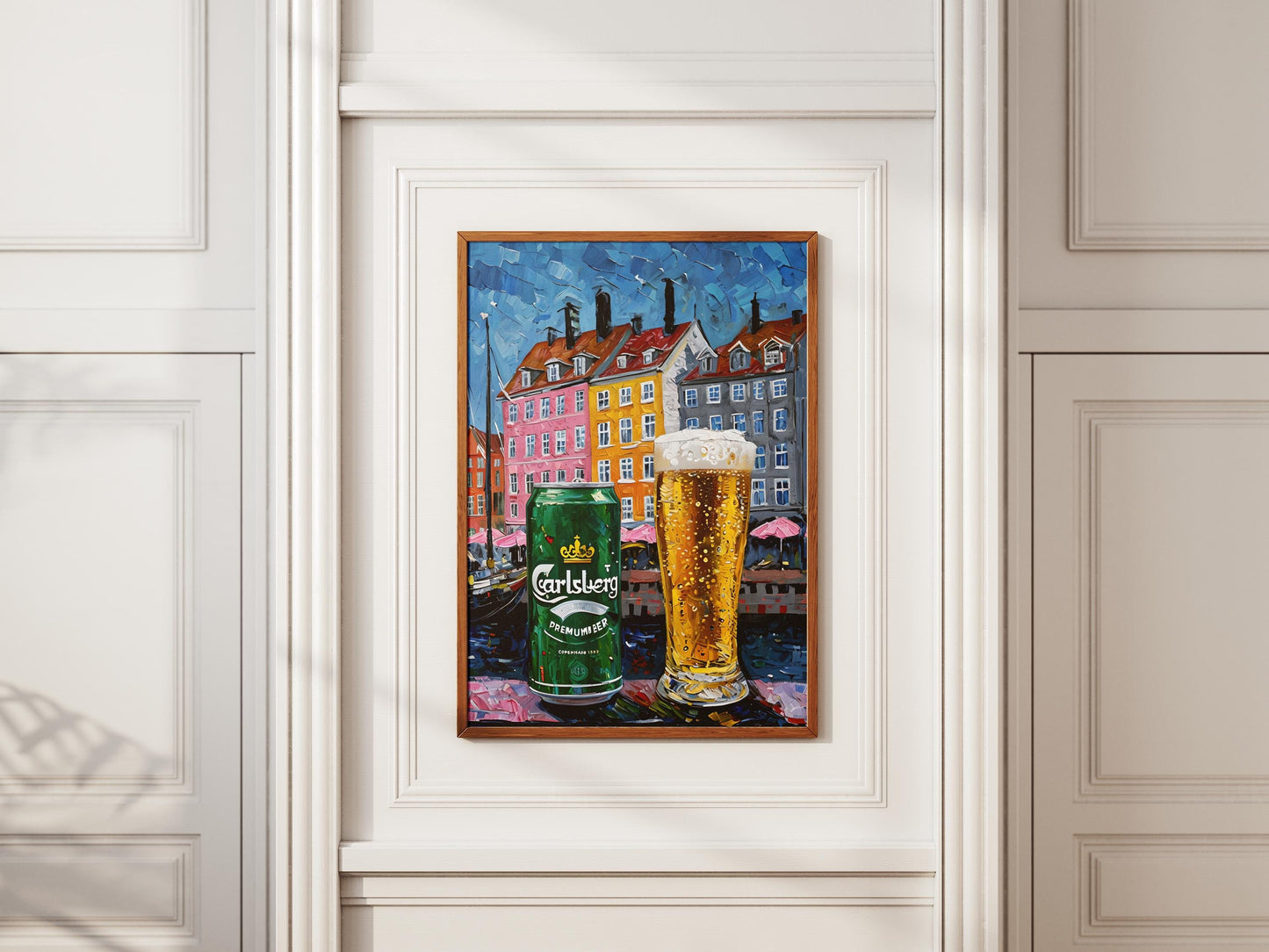 Carlsberg Beer Lover Gift Poster, Copenhagen Wall Art, Denmark Bar Decor, Unique Beer Painting for Man Cave or Dining Room