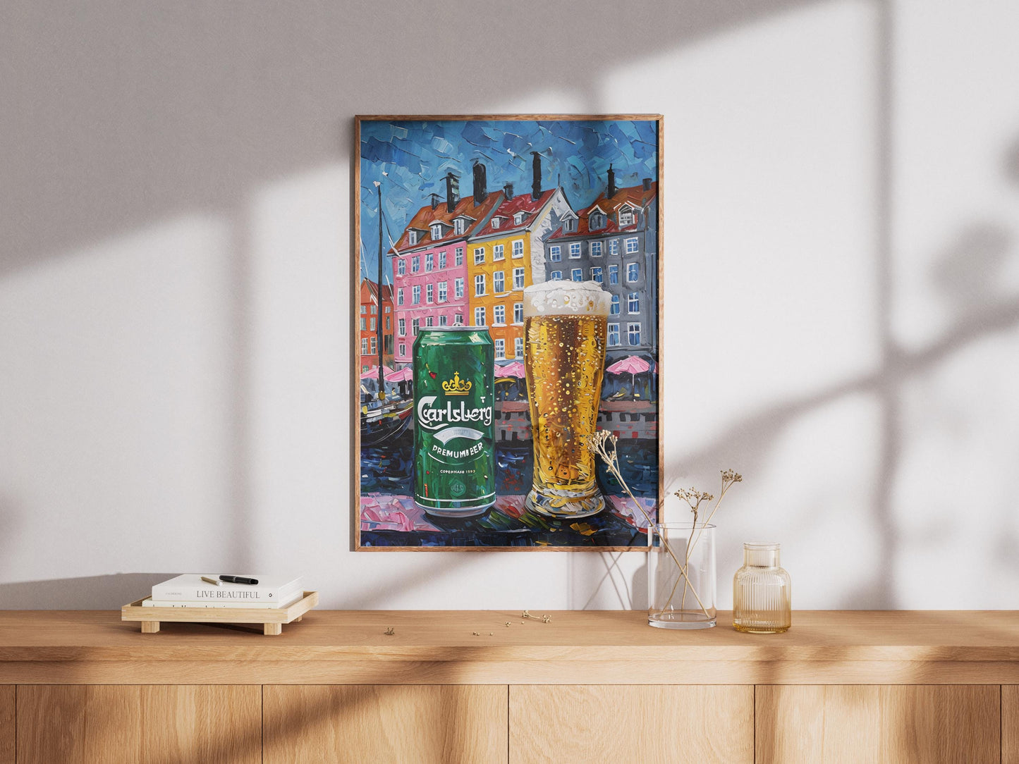 Carlsberg Beer Lover Gift Poster, Copenhagen Wall Art, Denmark Bar Decor, Unique Beer Painting for Man Cave or Dining Room