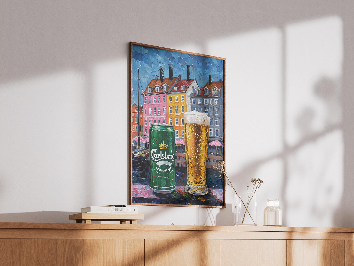Carlsberg Beer Lover Gift Poster, Copenhagen Wall Art, Denmark Bar Decor, Unique Beer Painting for Man Cave or Dining Room