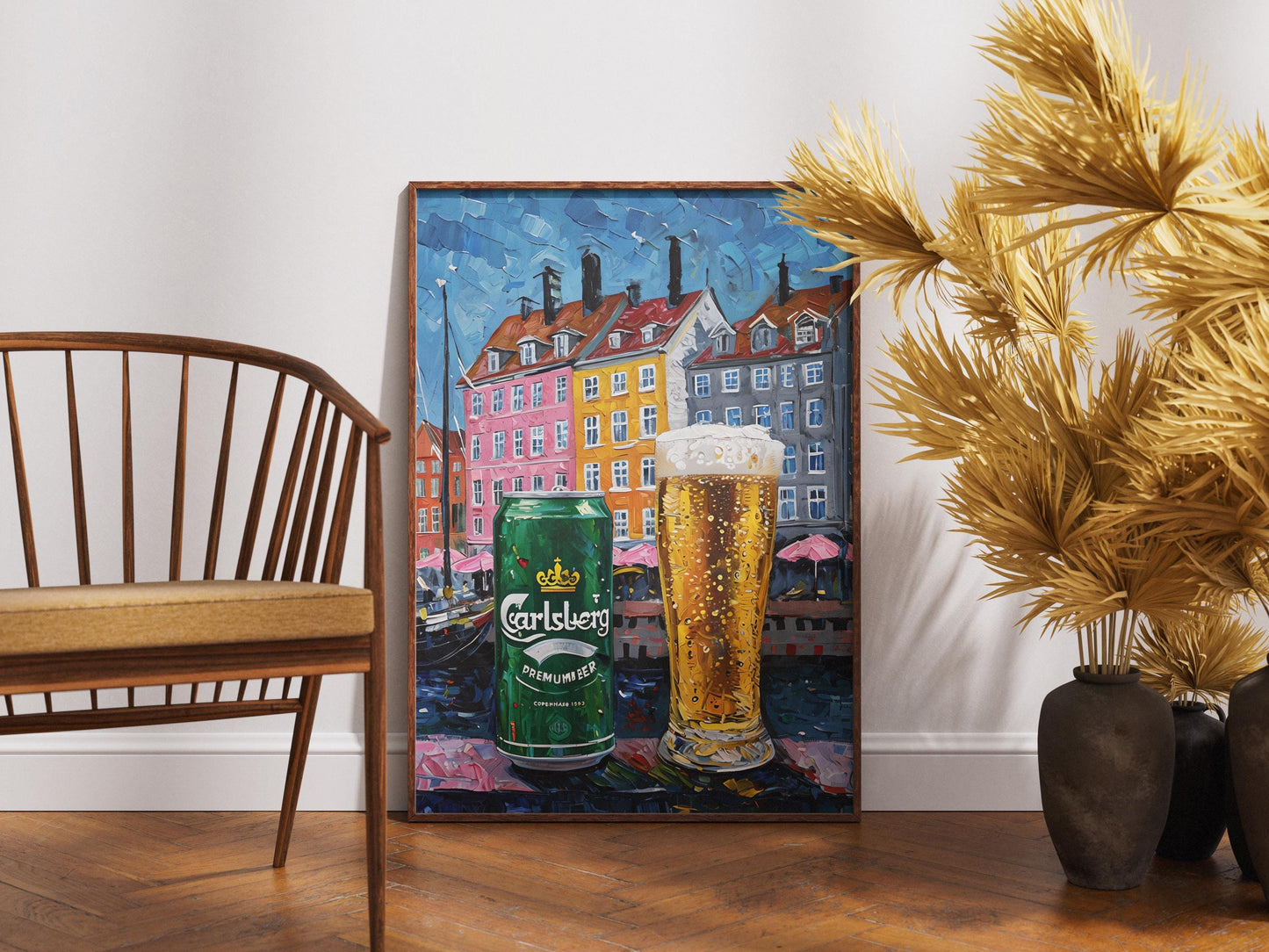Carlsberg Beer Lover Gift Poster, Copenhagen Wall Art, Denmark Bar Decor, Unique Beer Painting for Man Cave or Dining Room
