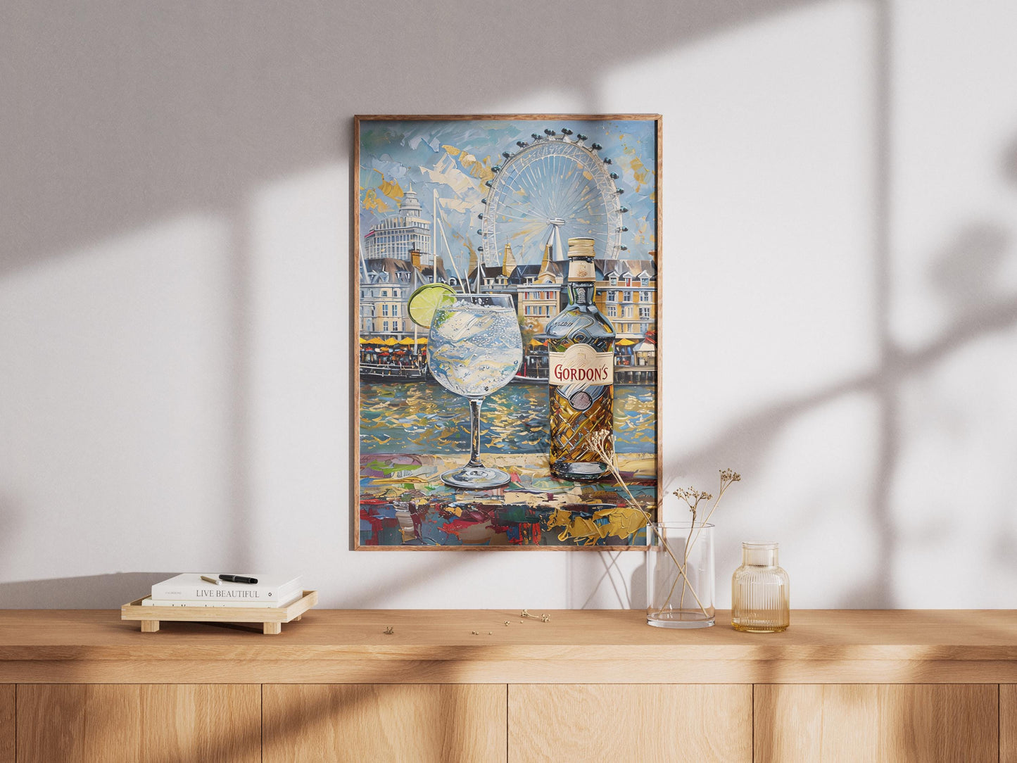 Gordons Gin and Tonic Impressionist Print, London Painting, London Beer Gift, Bar Art, London Skyline, Alcohol Art, Bar Beer, Beer Artist