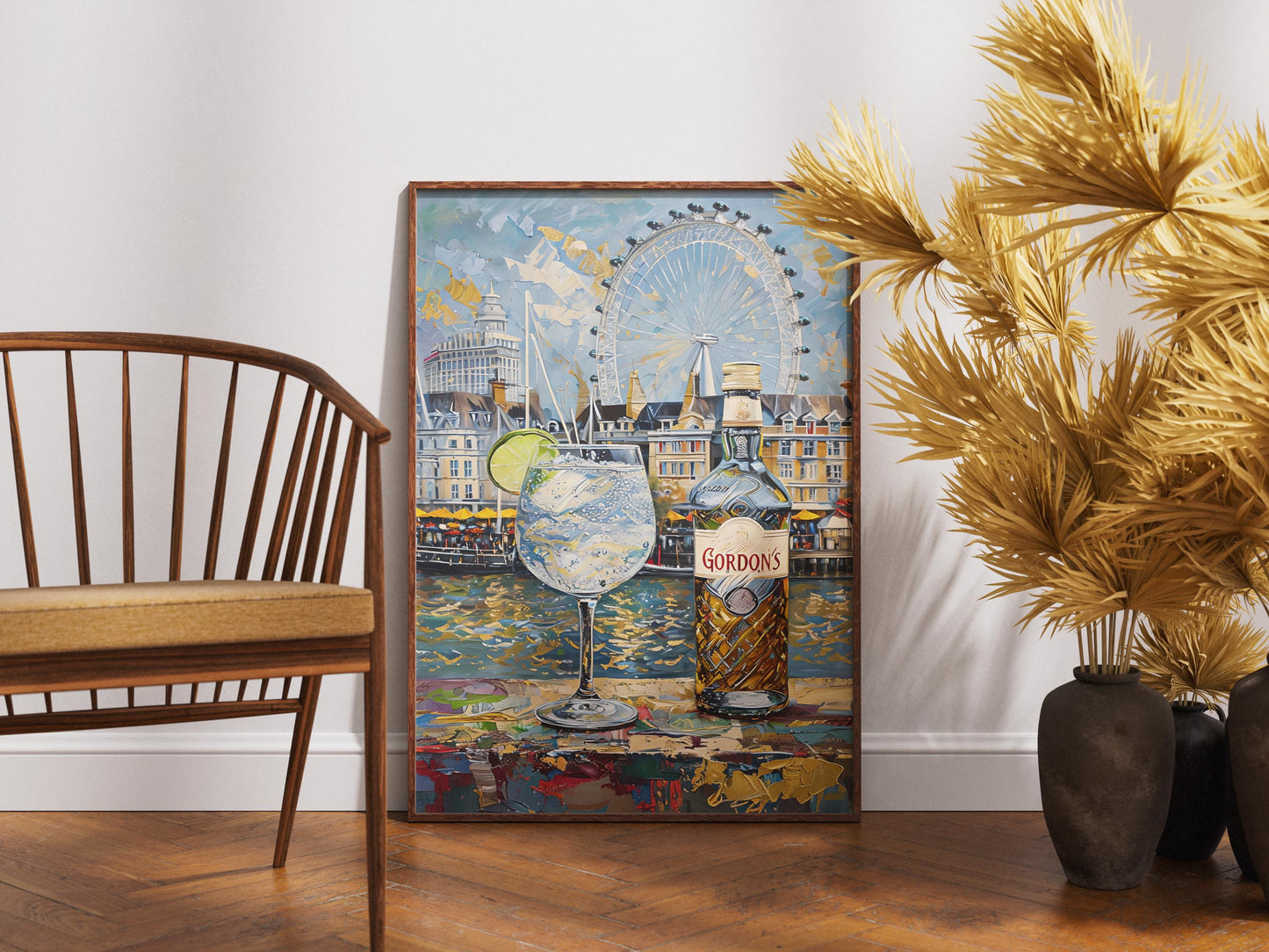 Gordons Gin and Tonic Impressionist Print, London Painting, London Beer Gift, Bar Art, London Skyline, Alcohol Art, Bar Beer, Beer Artist