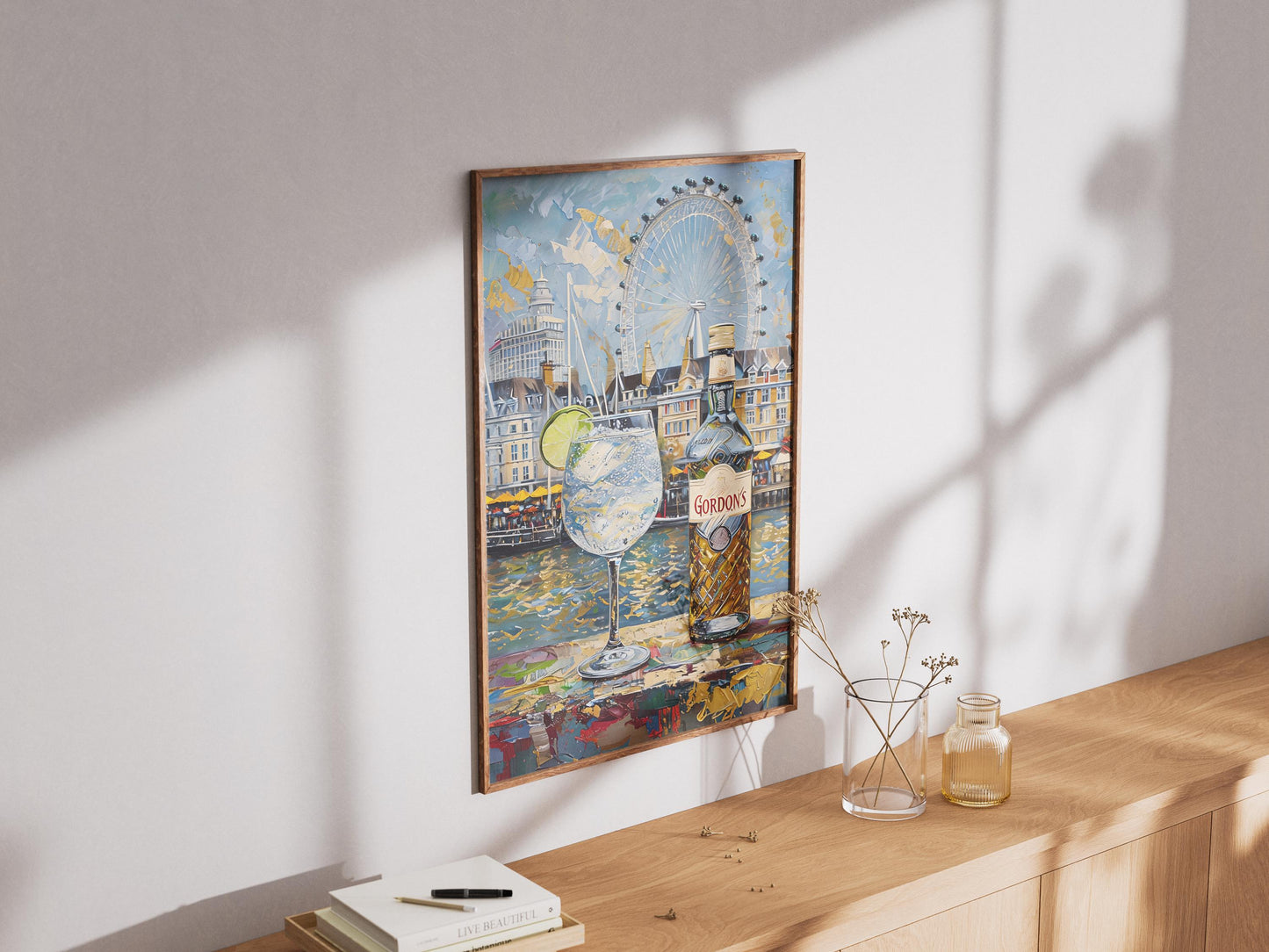 Gordons Gin and Tonic Impressionist Print, London Painting, London Beer Gift, Bar Art, London Skyline, Alcohol Art, Bar Beer, Beer Artist