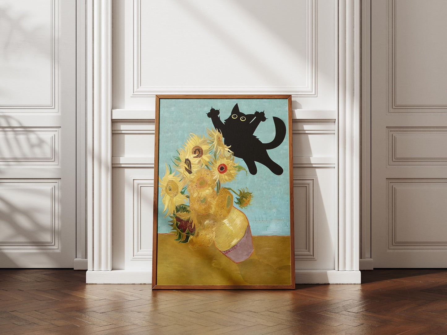 Cat Print Wall Art Poster - Van Gogh Sunflowers Still Life Funny Gift for Cat Lovers, Unique Home Decor, Poster Print