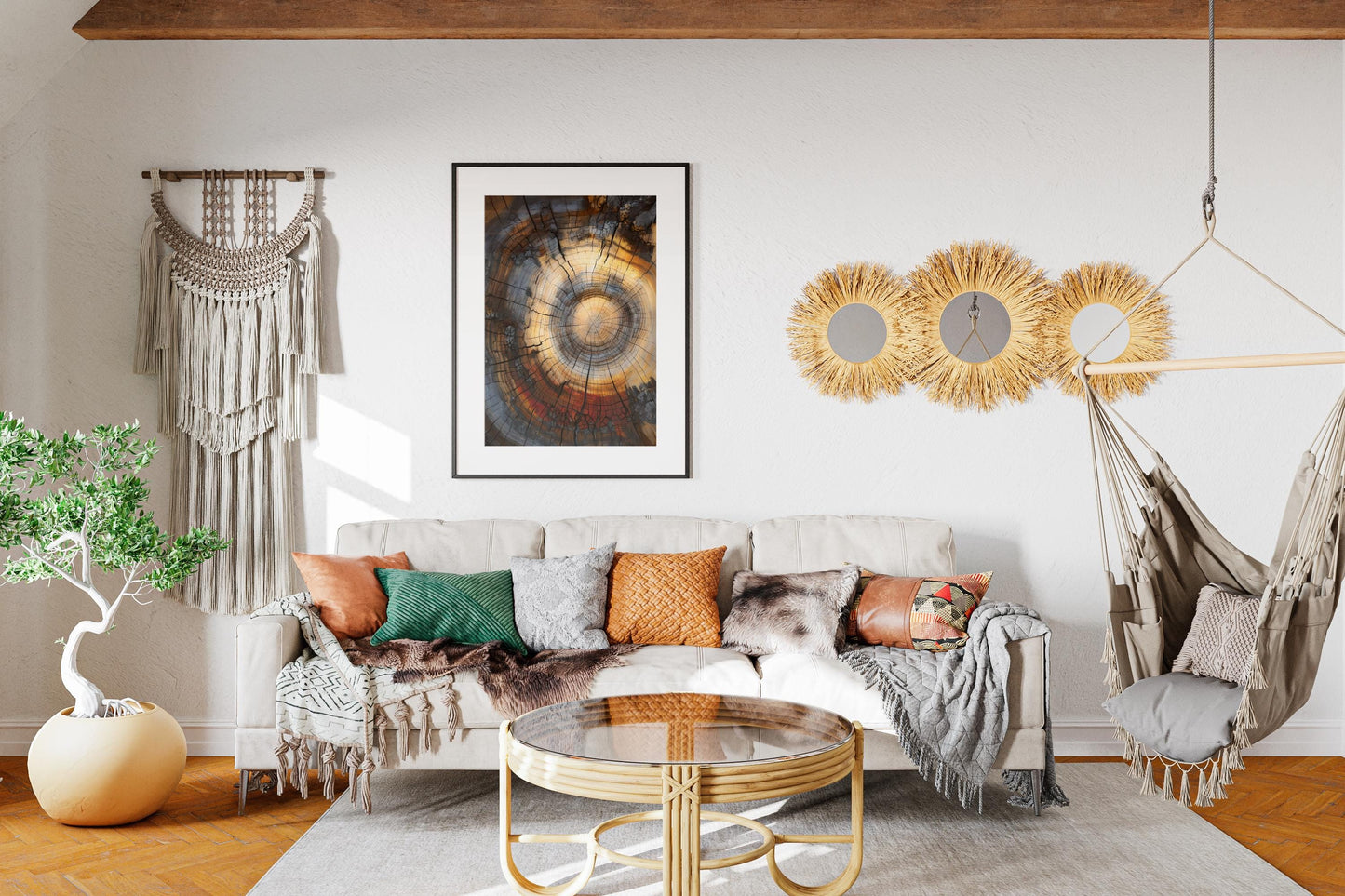 Tree Rings Wall Art Abstract - Modern Minimalist Farmhouse Decor Poster Print