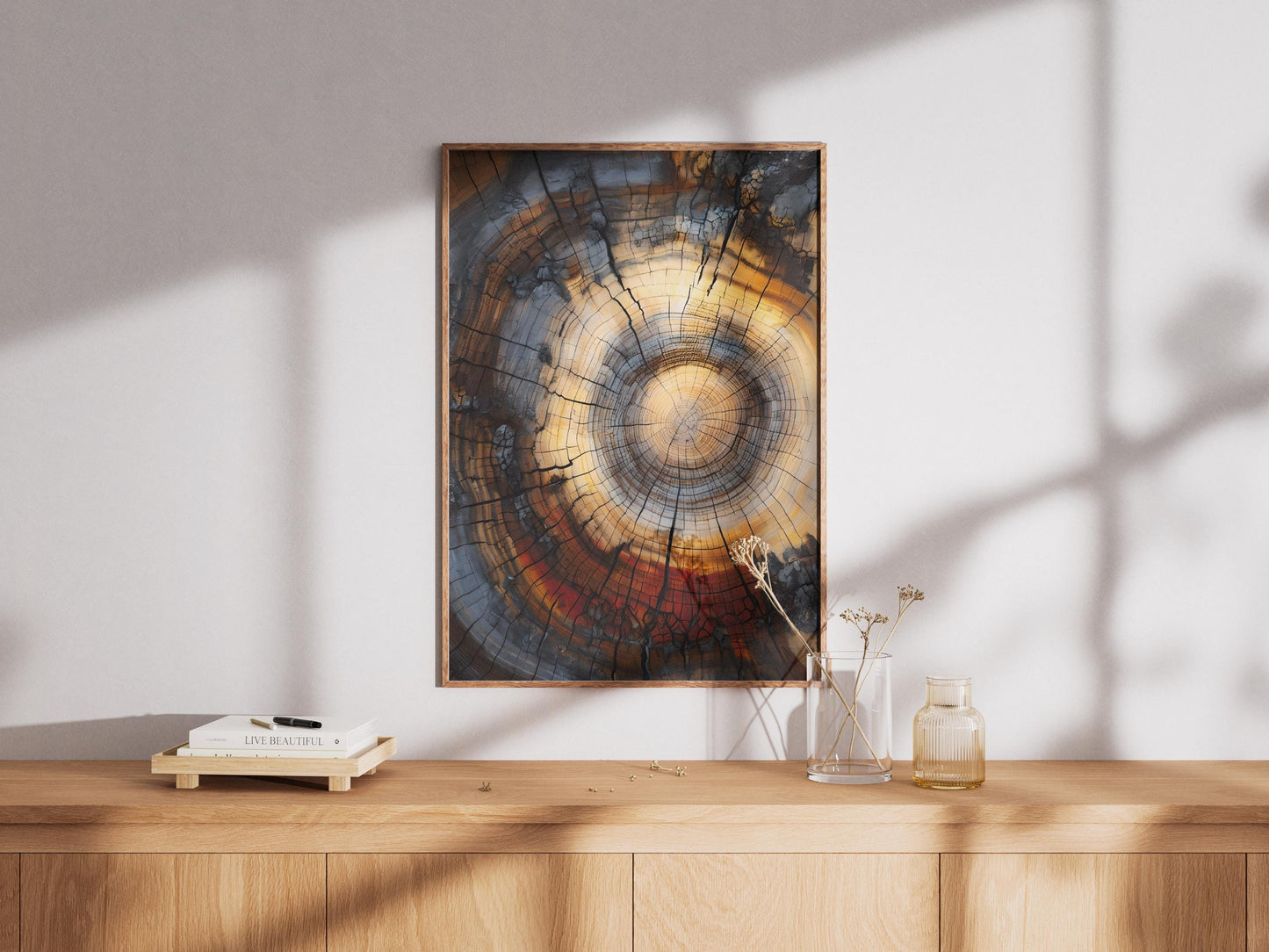 Tree Rings Wall Art Abstract - Modern Minimalist Farmhouse Decor Poster Print