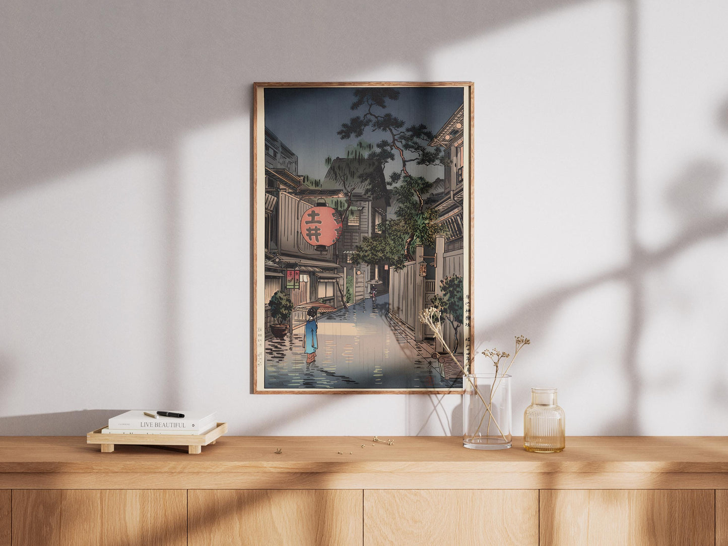 Japanese Woodblock Print Rainy Night Street Art | Ukiyo-e Village Landscape Wall Decor | Traditional Zen Home Gift