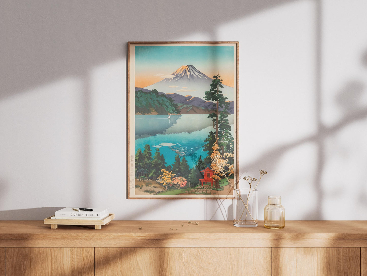 Mount Fuji Woodblock Print Ukiyo-e Art | Serene Japanese Lake Landscape | Traditional Asian Wall Decor Gift by Tsuchiya Koitsu