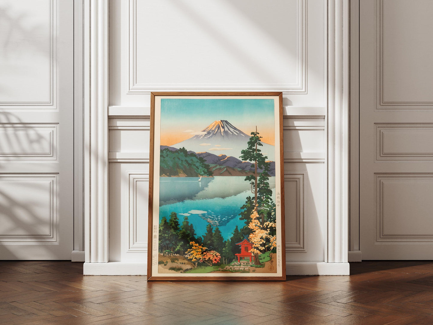 Mount Fuji Woodblock Print Ukiyo-e Art | Serene Japanese Lake Landscape | Traditional Asian Wall Decor Gift by Tsuchiya Koitsu