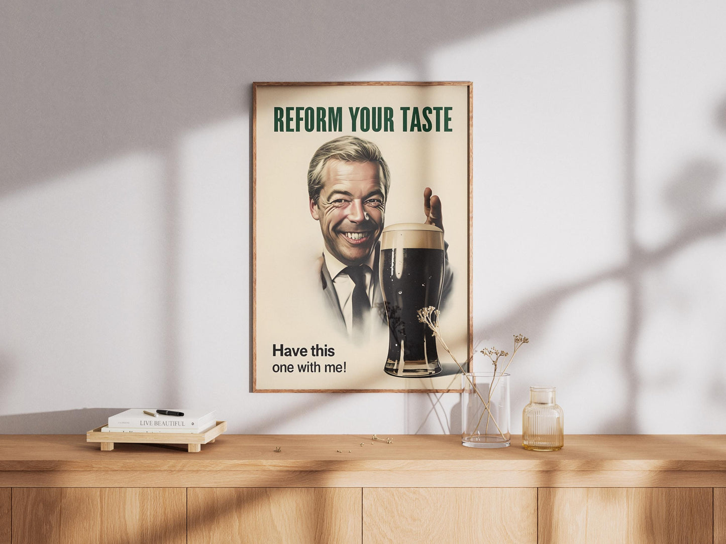 Nigel Farage Guinness Poster Print - Political Satire Art UK Prime Minister Wall Decor - Pub & Beer Lover Humour Quirky Gift