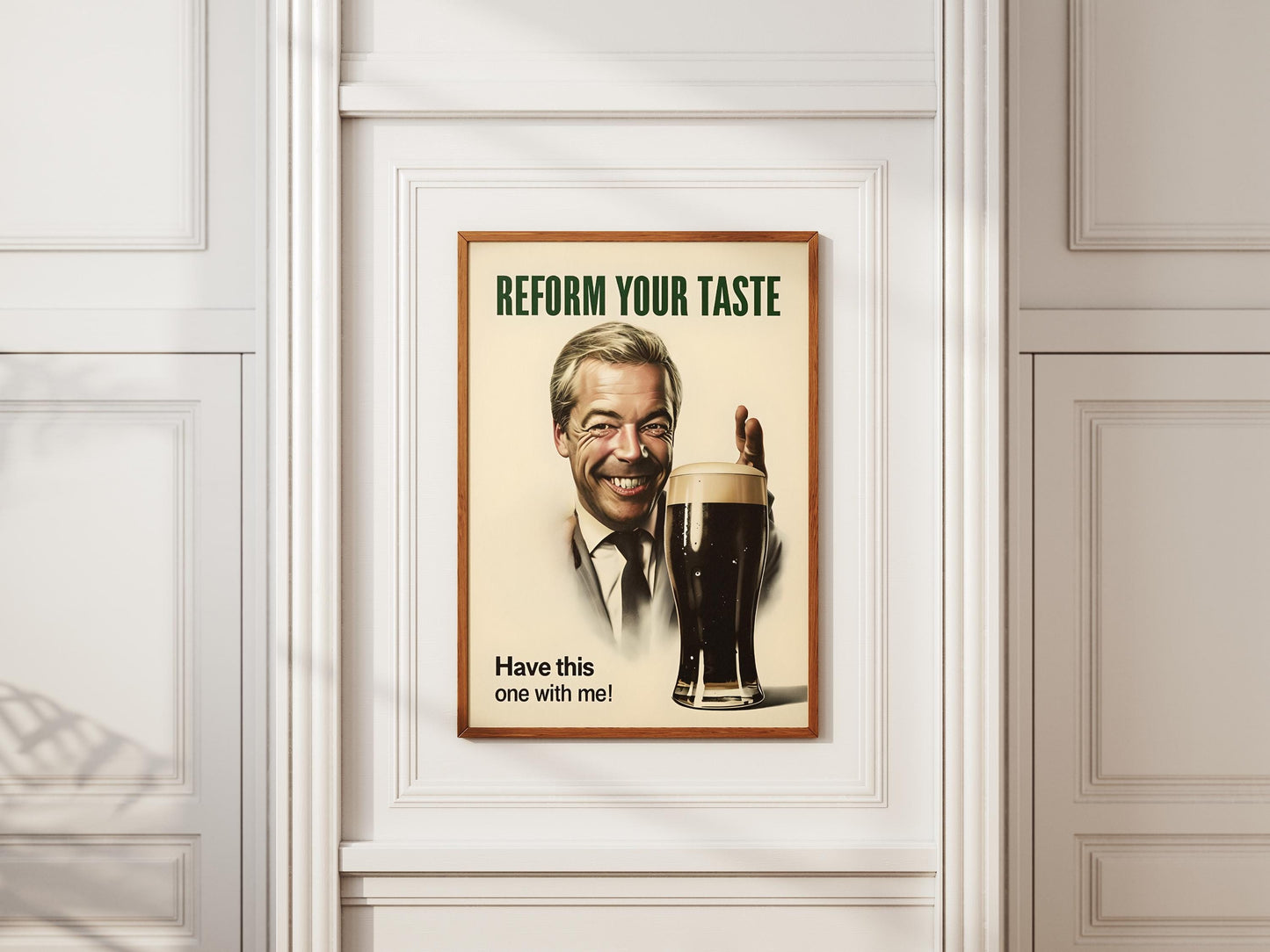 Nigel Farage Guinness Poster Print - Political Satire Art UK Prime Minister Wall Decor - Pub & Beer Lover Humour Quirky Gift