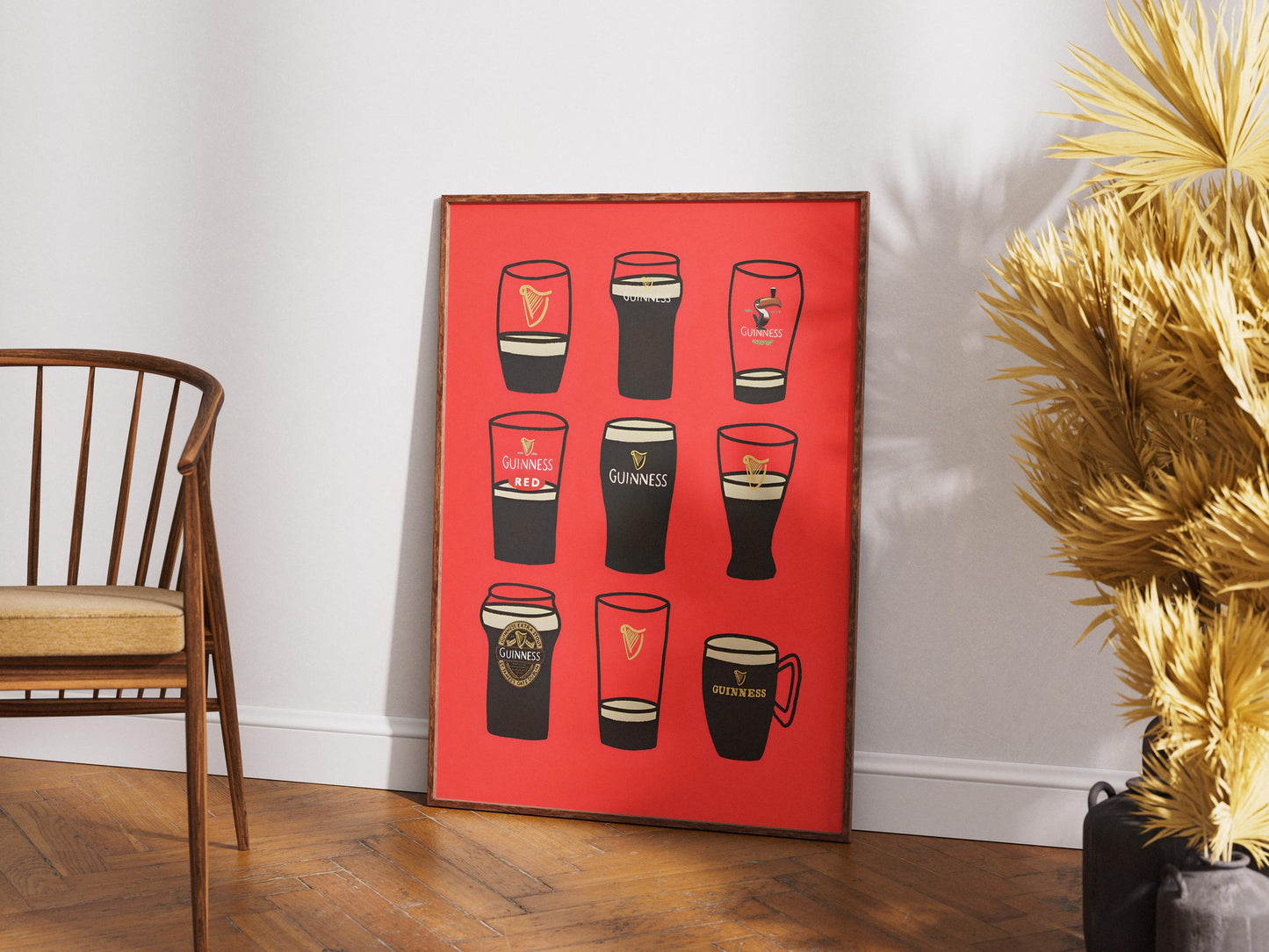 Guinness Glasses Print - Iconic Irish Stout Beer Pint Poster, Vibrant Pub Wall Art & Bar Decor, Guinness Fan Art Collection