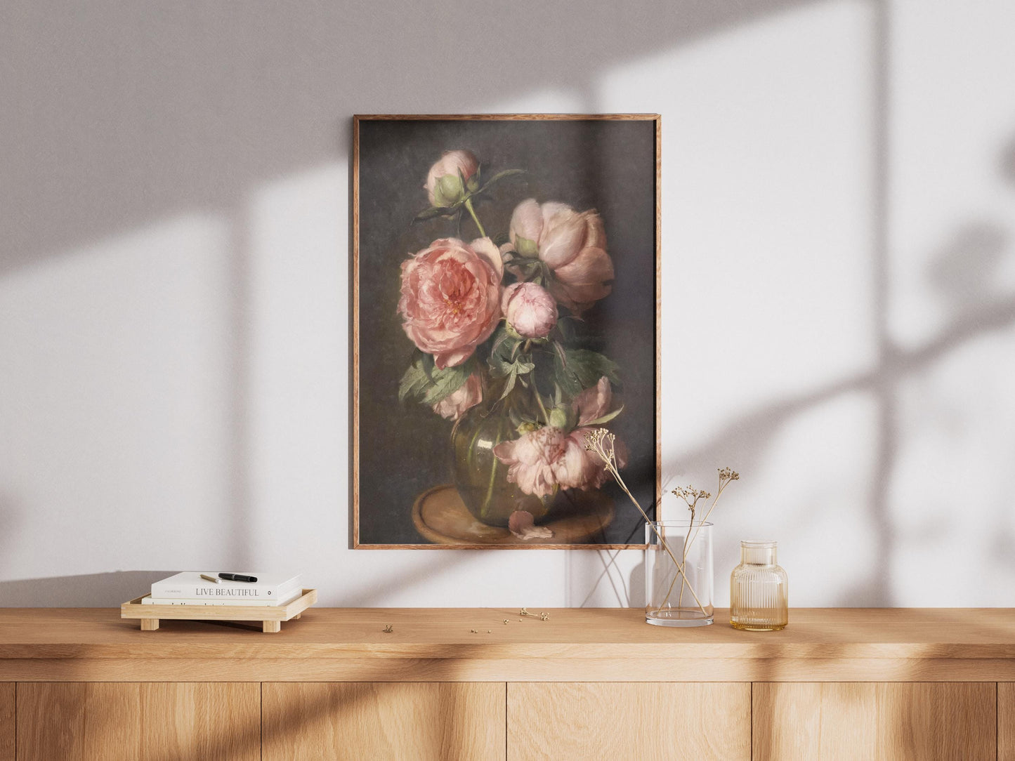 Moody Pink Peonies Painting Print | Vintage Floral Print | Flower Art | Poster Print | Giclée Print | Fine Art Print | Large Wall Art Print