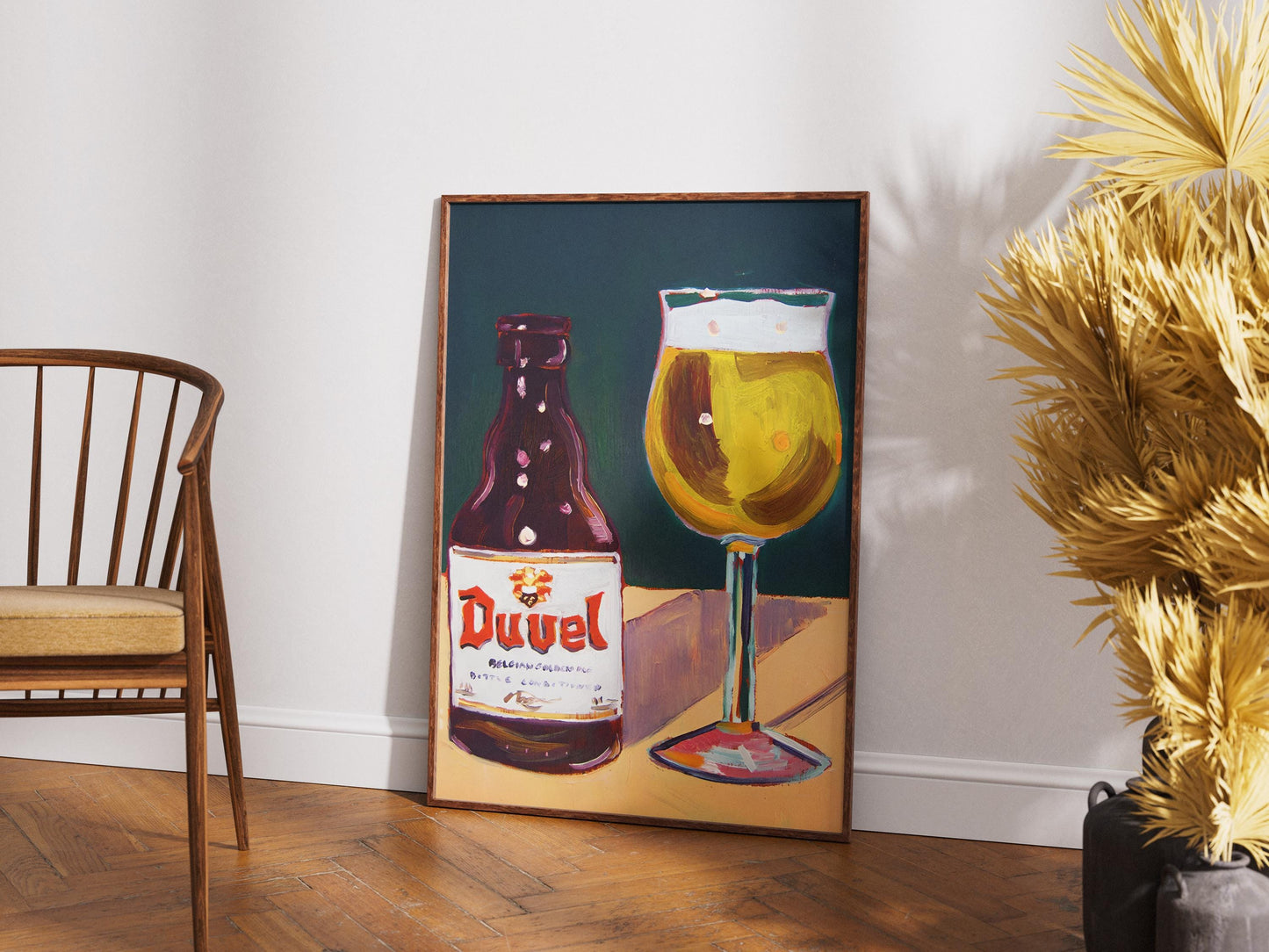 Duvel Art Print - Modern Belgian Beer Poster & Craft Beer Wall Art, Pop Art Duvel Bottle and Glass, Unique Bar Cart Decor Gift