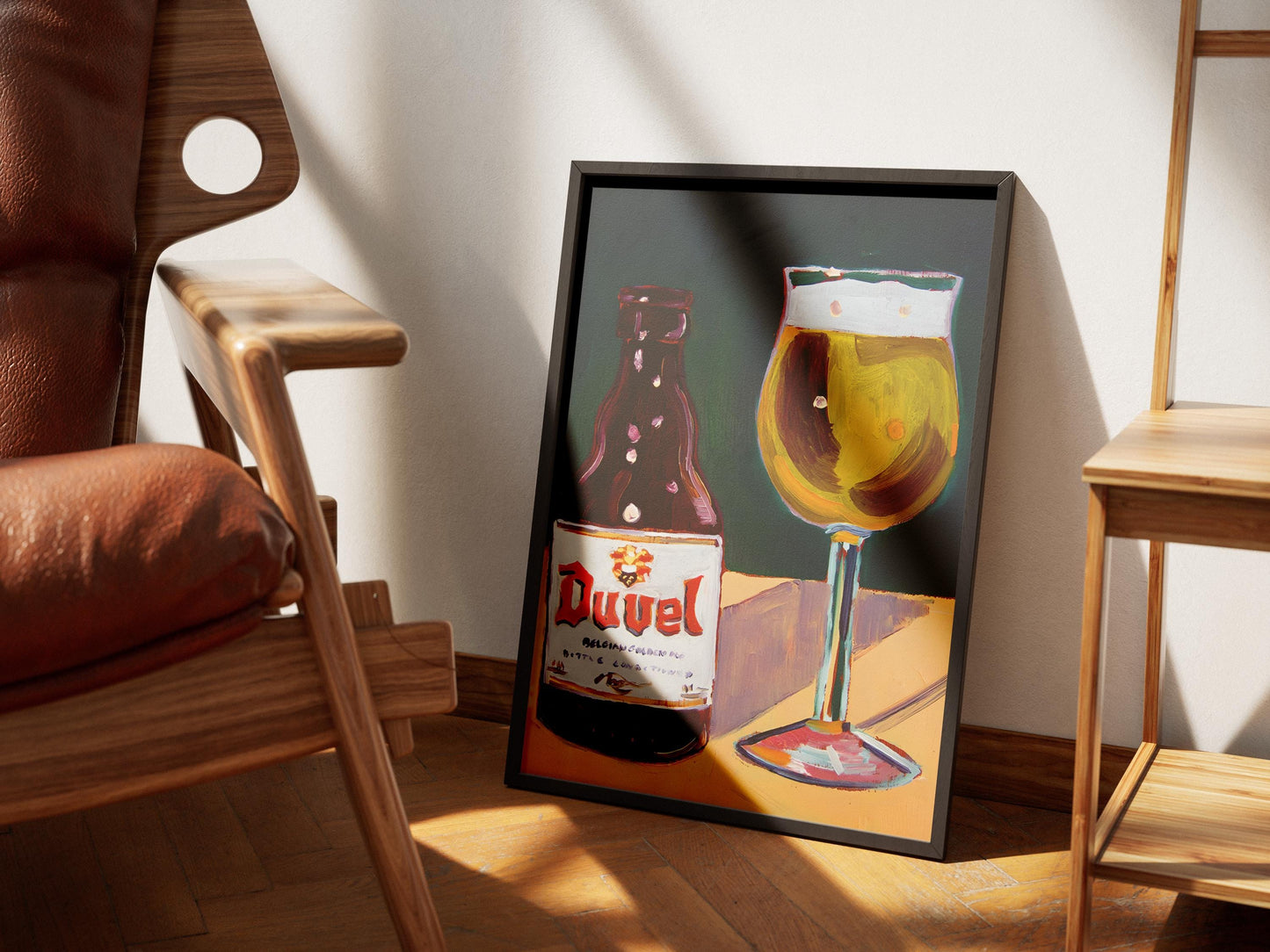 Duvel Art Print - Modern Belgian Beer Poster & Craft Beer Wall Art, Pop Art Duvel Bottle and Glass, Unique Bar Cart Decor Gift