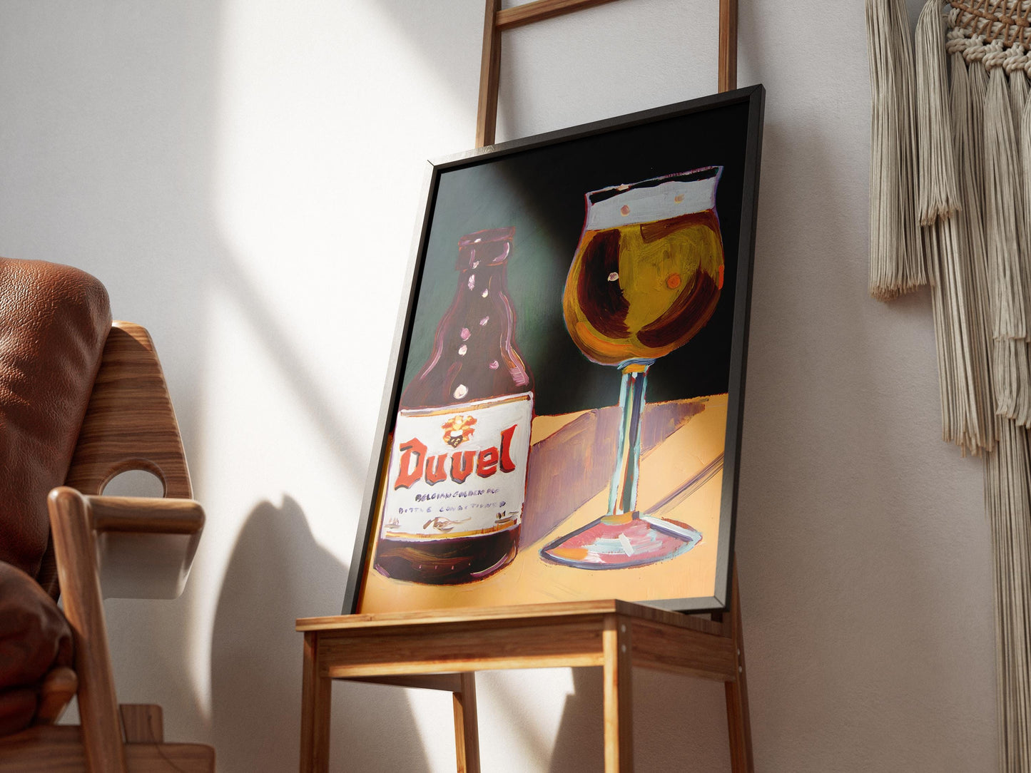 Duvel Art Print - Modern Belgian Beer Poster & Craft Beer Wall Art, Pop Art Duvel Bottle and Glass, Unique Bar Cart Decor Gift