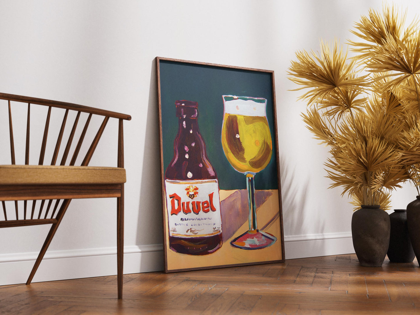 Duvel Art Print - Modern Belgian Beer Poster & Craft Beer Wall Art, Pop Art Duvel Bottle and Glass, Unique Bar Cart Decor Gift