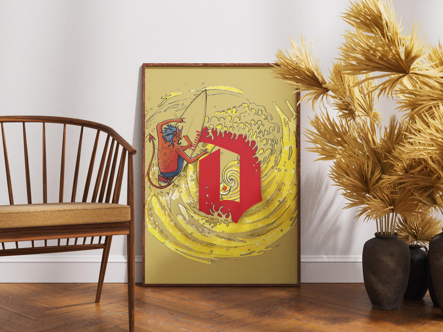 Surf Demon Duvel Inspired Art Print - Wave and Devil Poster, Beer Lover Gift, Coastal Wall Art, Home Bar & Man Cave Decor