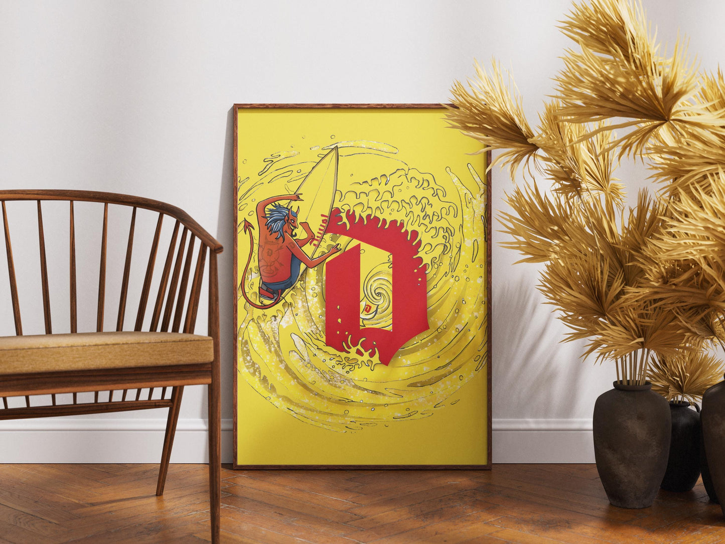 Surf Demon Duvel Inspired Art Print - Wave and Devil Poster, Beer Lover Gift, Coastal Wall Art, Home Bar & Man Cave Decor