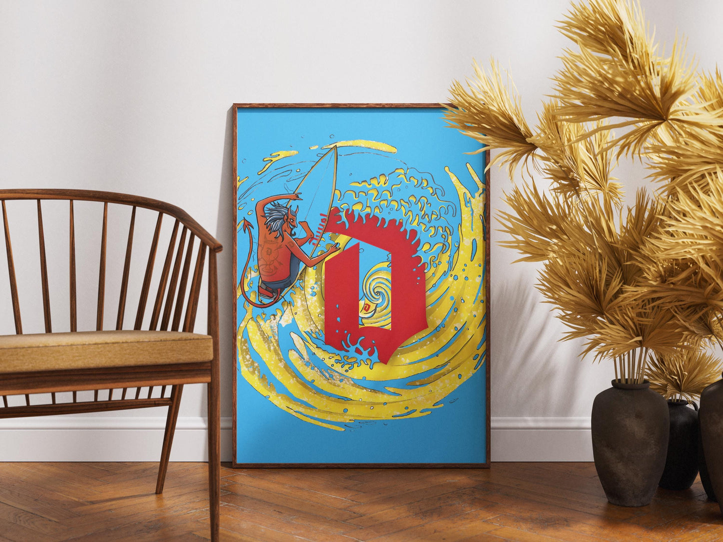 Surf Demon Duvel Inspired Art Print - Wave and Devil Poster, Beer Lover Gift, Coastal Wall Art, Home Bar & Man Cave Decor
