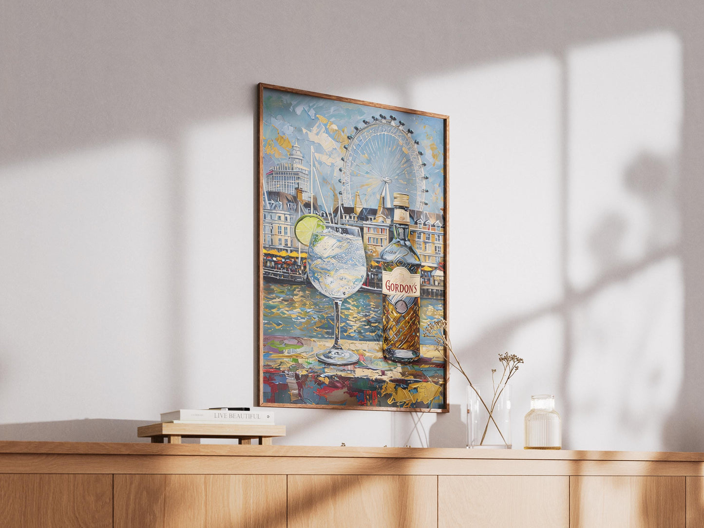 Gordons Gin and Tonic Impressionist Print, London Painting, London Beer Gift, Bar Art, London Skyline, Alcohol Art, Bar Beer, Beer Artist