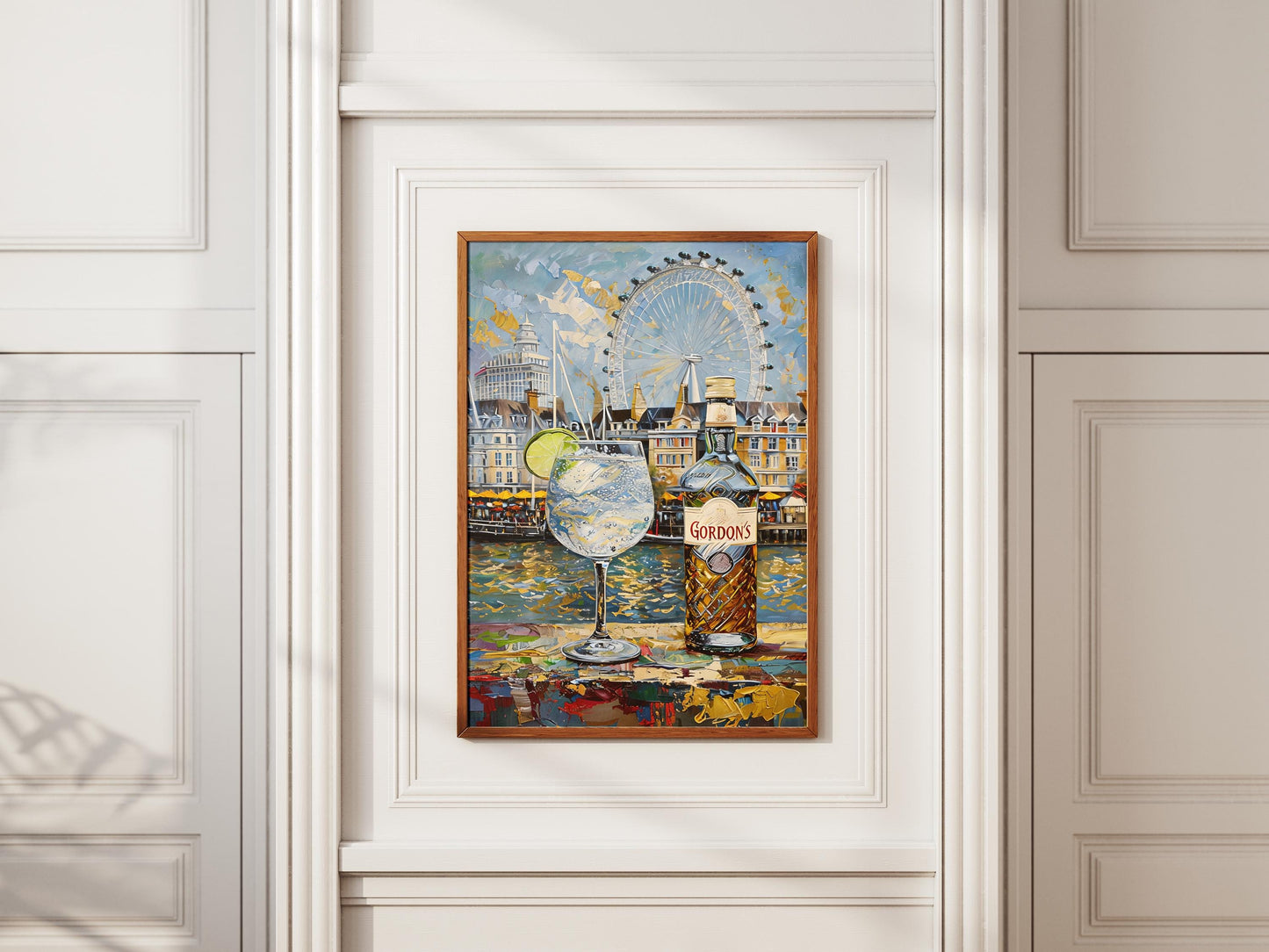 Gordons Gin and Tonic Impressionist Print, London Painting, London Beer Gift, Bar Art, London Skyline, Alcohol Art, Bar Beer, Beer Artist