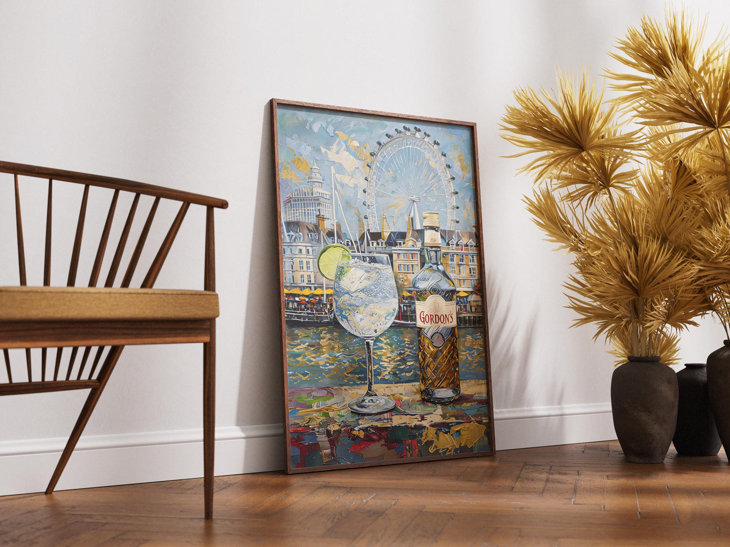 Gordons Gin and Tonic Impressionist Print, London Painting, London Beer Gift, Bar Art, London Skyline, Alcohol Art, Bar Beer, Beer Artist