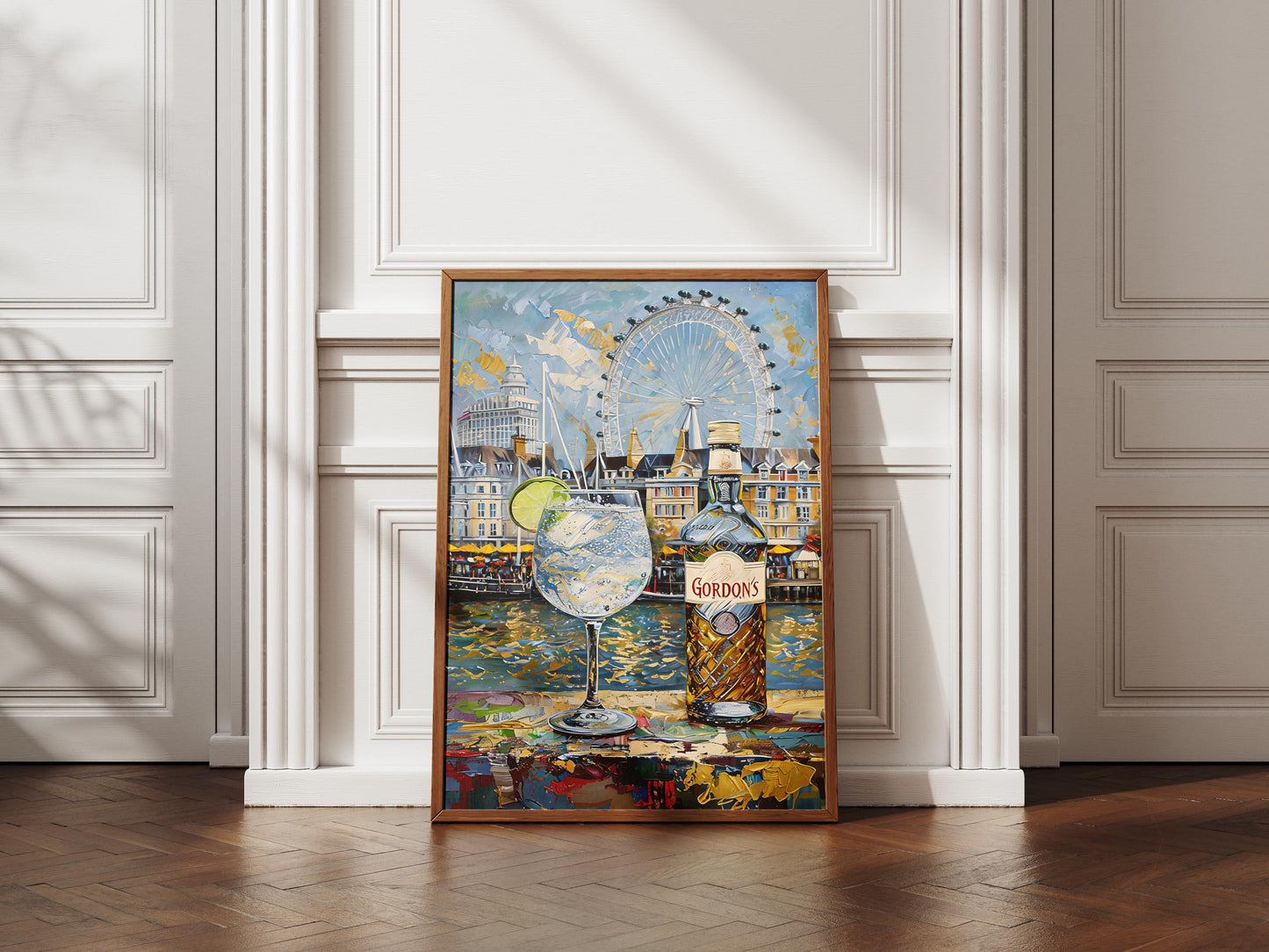 Gordons Gin and Tonic Impressionist Print, London Painting, London Beer Gift, Bar Art, London Skyline, Alcohol Art, Bar Beer, Beer Artist