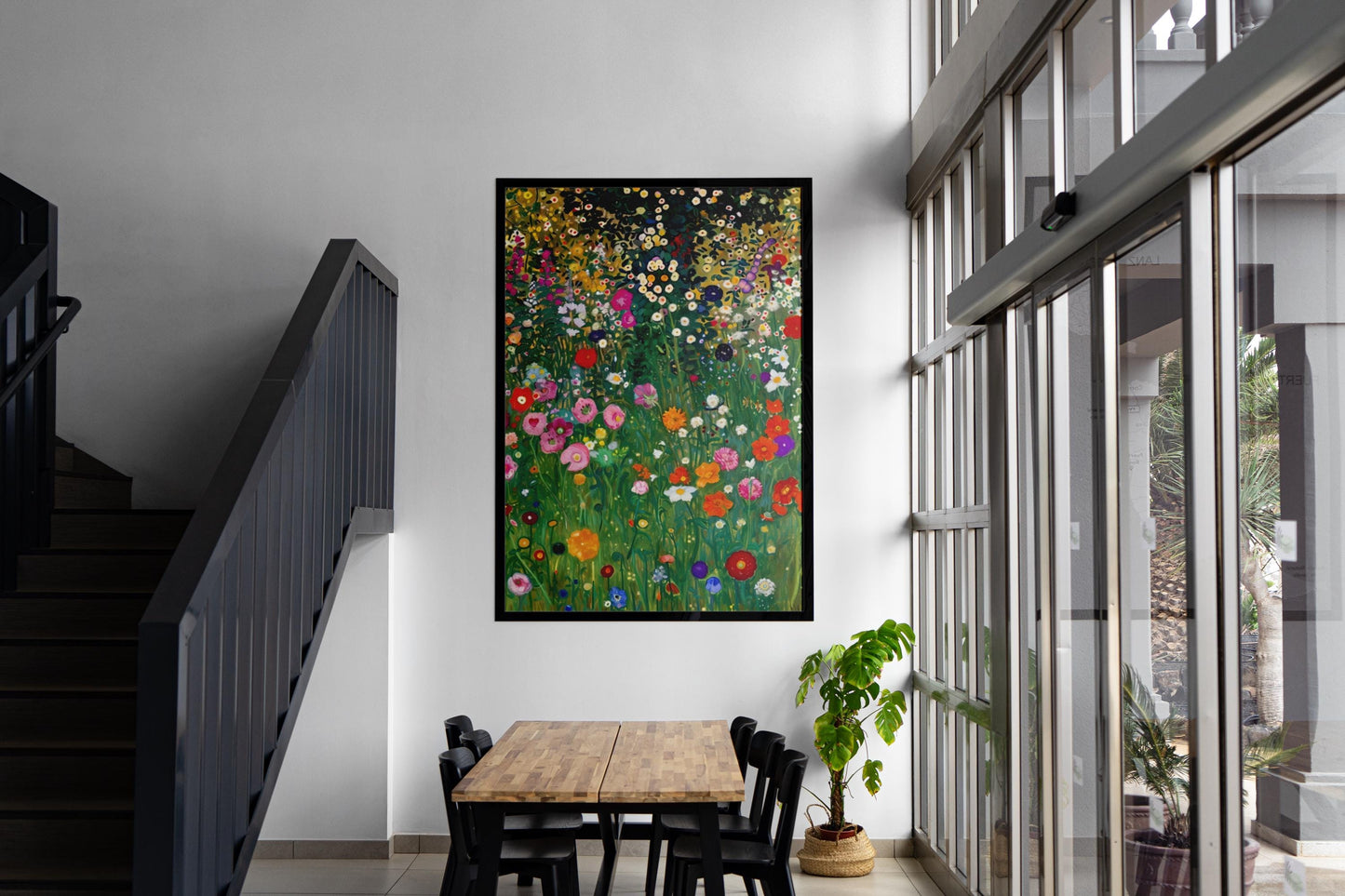 Gustav Klimt Poster, Farm Garden Print, Art Nouveau Landscape, Flower Field Art, Gold Wall Decor, Museum Quality, Unframed Print