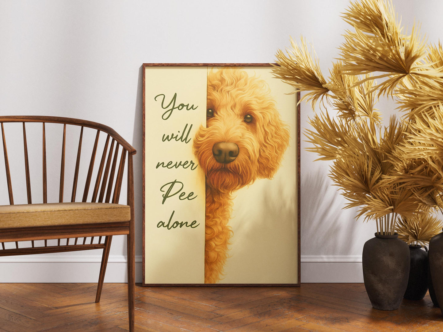 Funny Goldendoodle Bathroom Art, "You Will Never Pee Alone" Print, Dog Lover Gift, Humorous Pet Wall Decor, Golden Doodle Poster, Poster