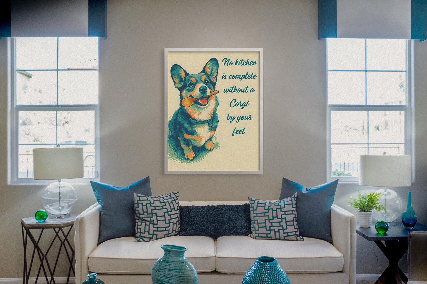 No Kitchen Is Complete Without a Corgi Print, Funny Dog Kitchen Art, Corgi Wall Decor, Pet Lover Gift, Humorous Canine Poster