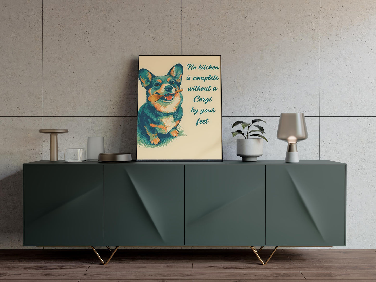 No Kitchen Is Complete Without a Corgi Print, Funny Dog Kitchen Art, Corgi Wall Decor, Pet Lover Gift, Humorous Canine Poster