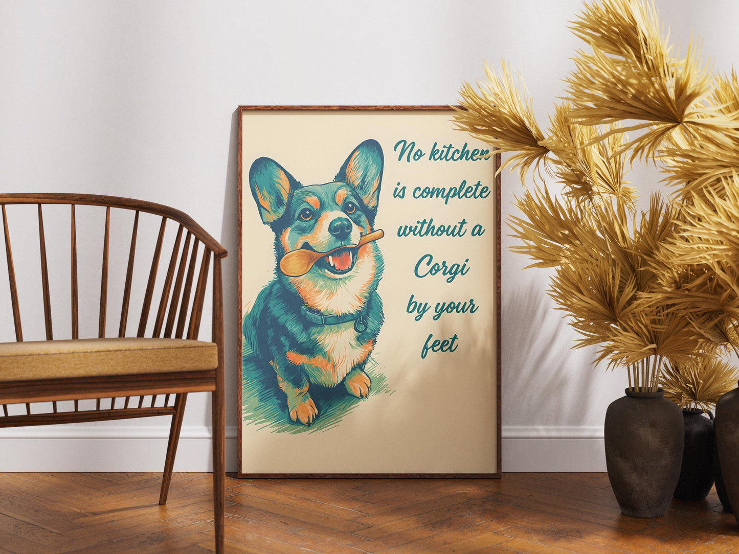 No Kitchen Is Complete Without a Corgi Print, Funny Dog Kitchen Art, Corgi Wall Decor, Pet Lover Gift, Humorous Canine Poster