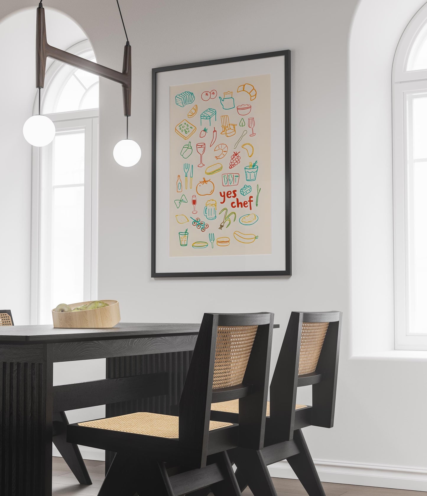 Yes Chef Print, Funny Kitchen Wall Art, Doodle Dog Poster, Minimalist Dining Room Decor, Chef Gift, Girly Apartment Art
