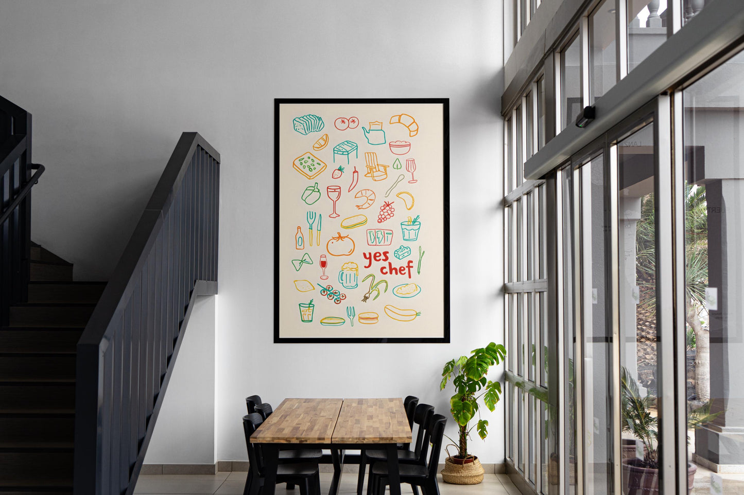 Yes Chef Print, Funny Kitchen Wall Art, Doodle Dog Poster, Minimalist Dining Room Decor, Chef Gift, Girly Apartment Art