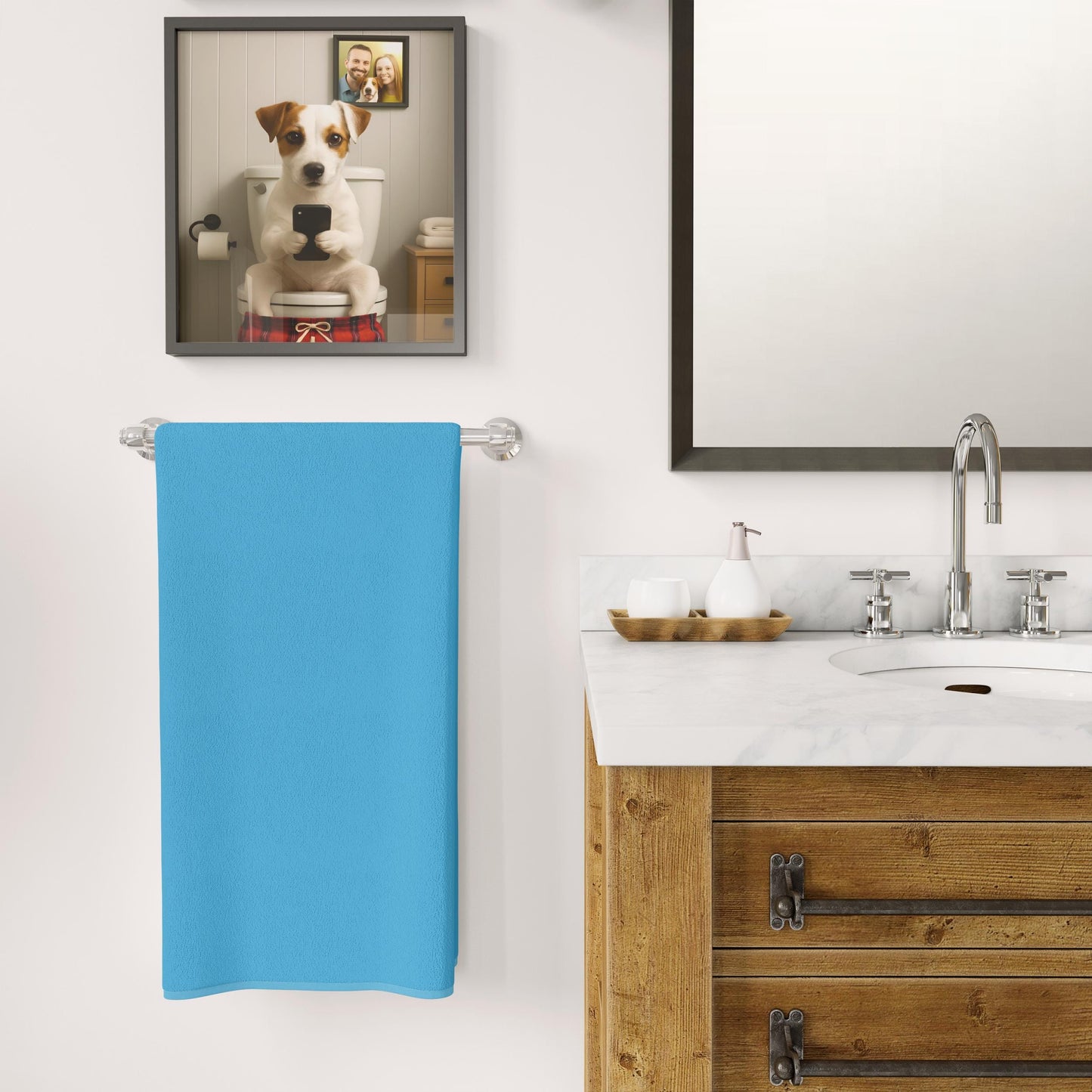 Border Terrier Toilet Art Funny Bathroom Print Dog on Phone Gift for Terrier Lovers Animal Loo Decor