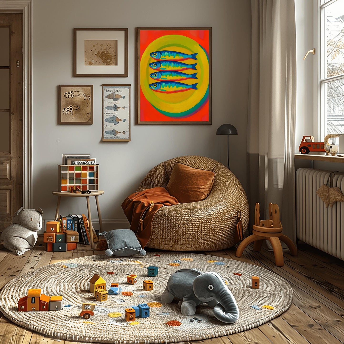 Sardine Oil Poster– Funky Fish Wall Art, Dopamine fish Decor, Oyster & Fisherman Aesthetic Print, Trendy Bathroom Prints, Fish Wall Art