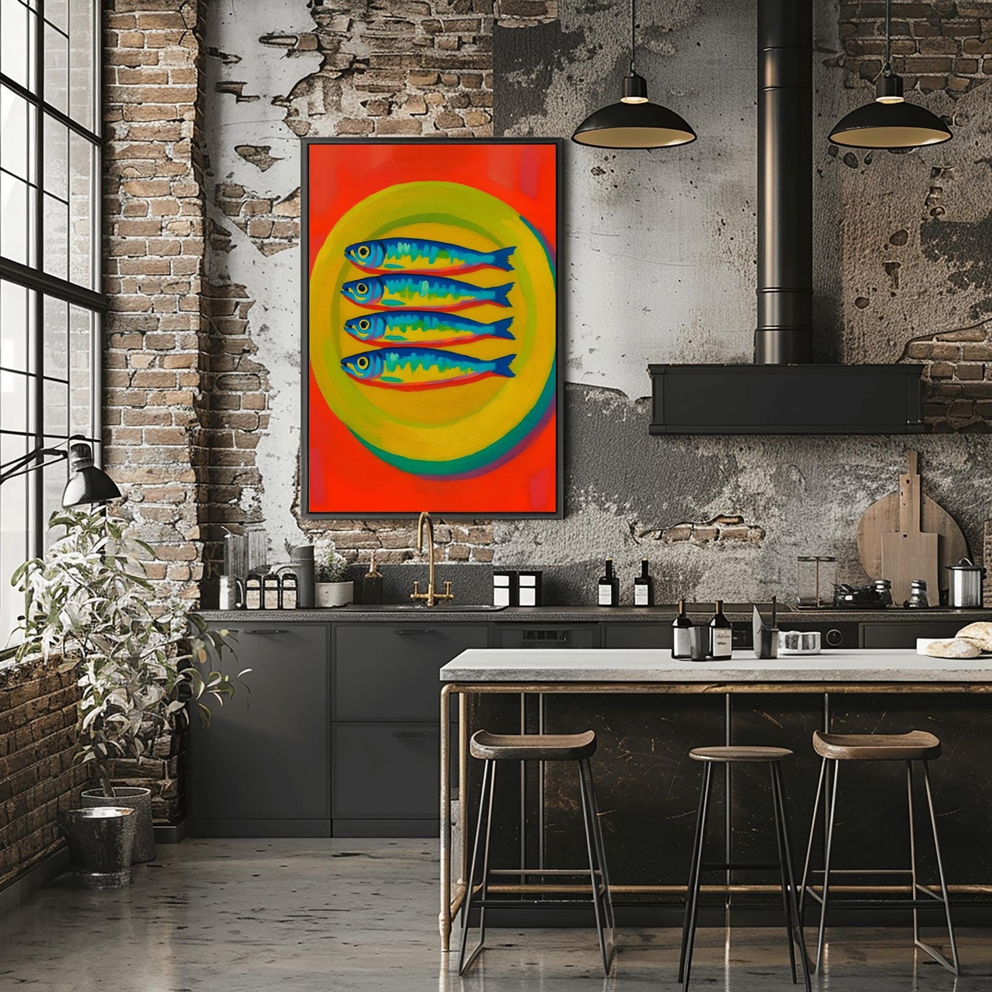 Sardine Oil Poster– Funky Fish Wall Art, Dopamine fish Decor, Oyster & Fisherman Aesthetic Print, Trendy Bathroom Prints, Fish Wall Art